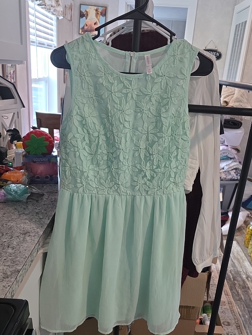 Womens Mint Floral Lace Party Dress